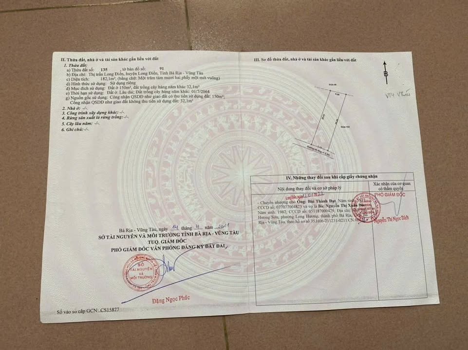 Bán Gấp 2 Lô Đất Liền Kề 175m² & 182m² TT Long Điền - Có Nhà Cấp 4