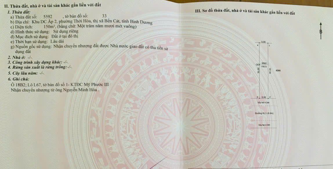 Đất Nền Mỹ Phước 3, Bến Cát 150m² - Đất Thổ Cư 100%