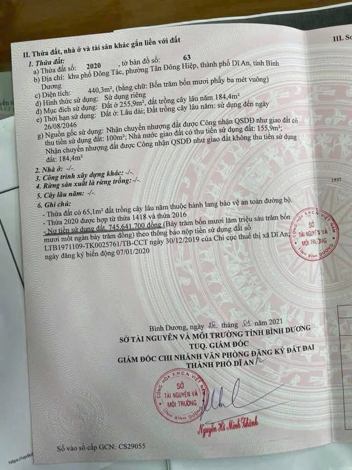 Đất Tân Đông Hiệp Dĩ An 440m² 33 tỷ - Sổ đỏ chính chủ