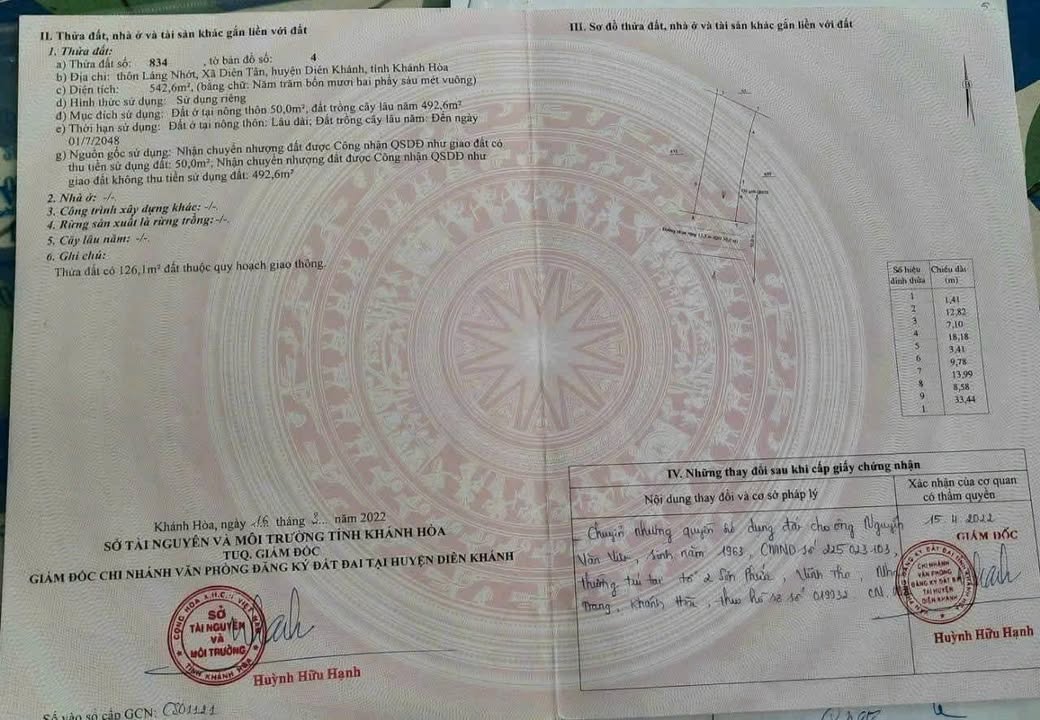 Đất nền Diên Khánh 542m² giá 2.5 tỷ - Sổ đỏ chính chủ