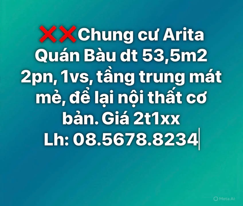 Chung cư Arita Quán Bàu 53.5m² - Tầng Trung Mát Mẻ, Giá 2.1 Tỷ