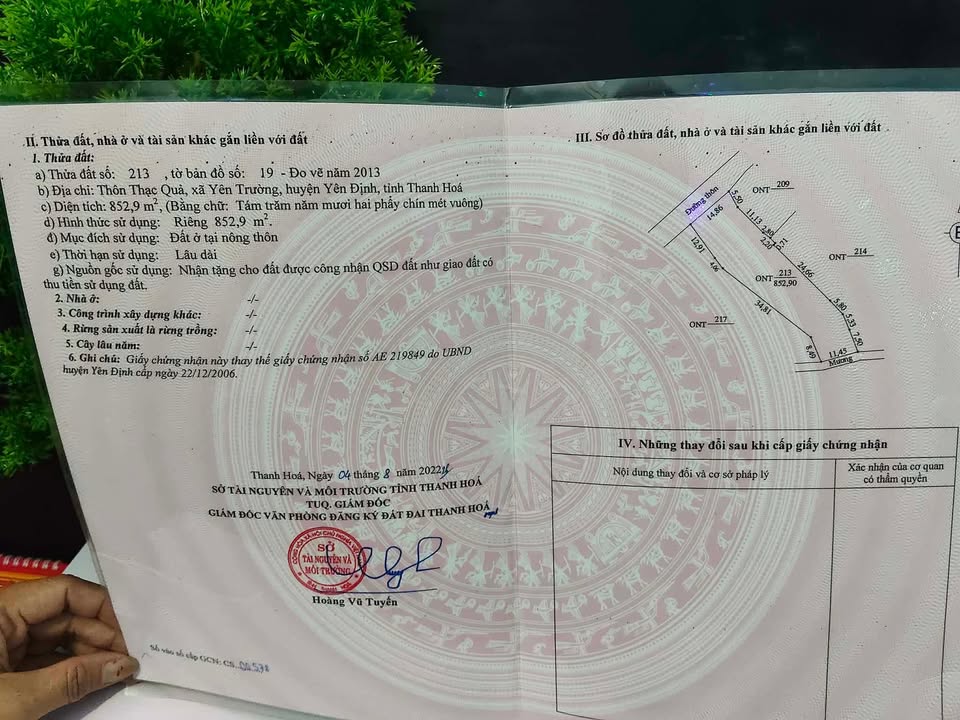 Bán Đất Yên Trường, Thanh Hóa - 853m² Sổ Đỏ, Giá 1 Tỷ - Vị Trí Đắc Địa