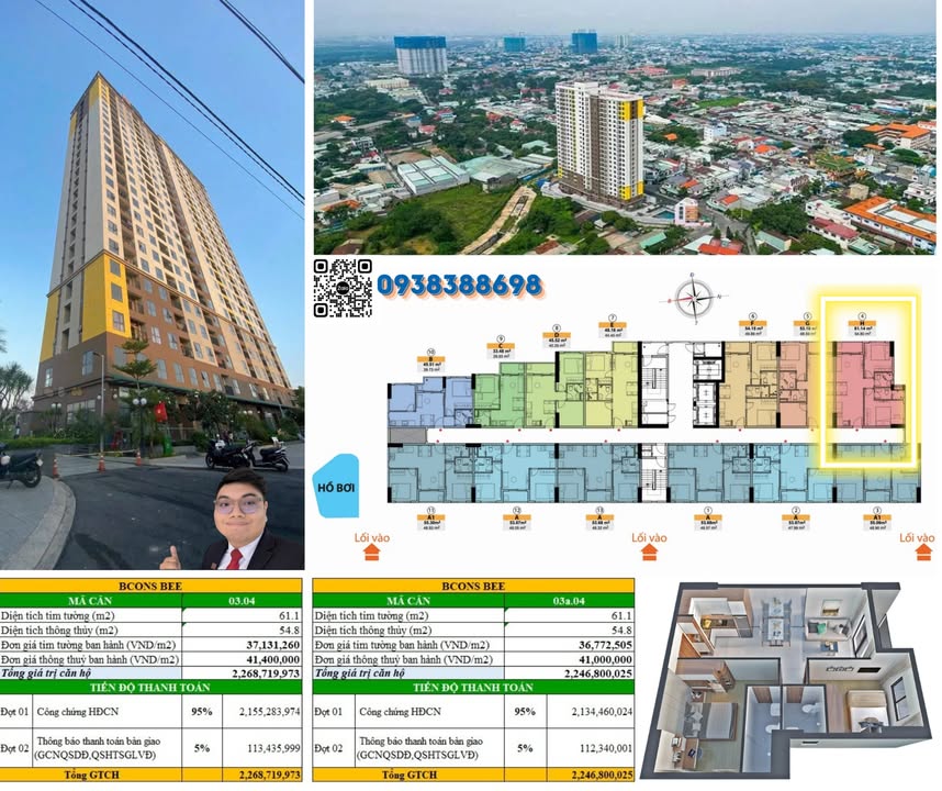 Chung cư Bcons Bee Dĩ An - Căn góc 61m² - Sổ hồng sẵn - 971 triệu