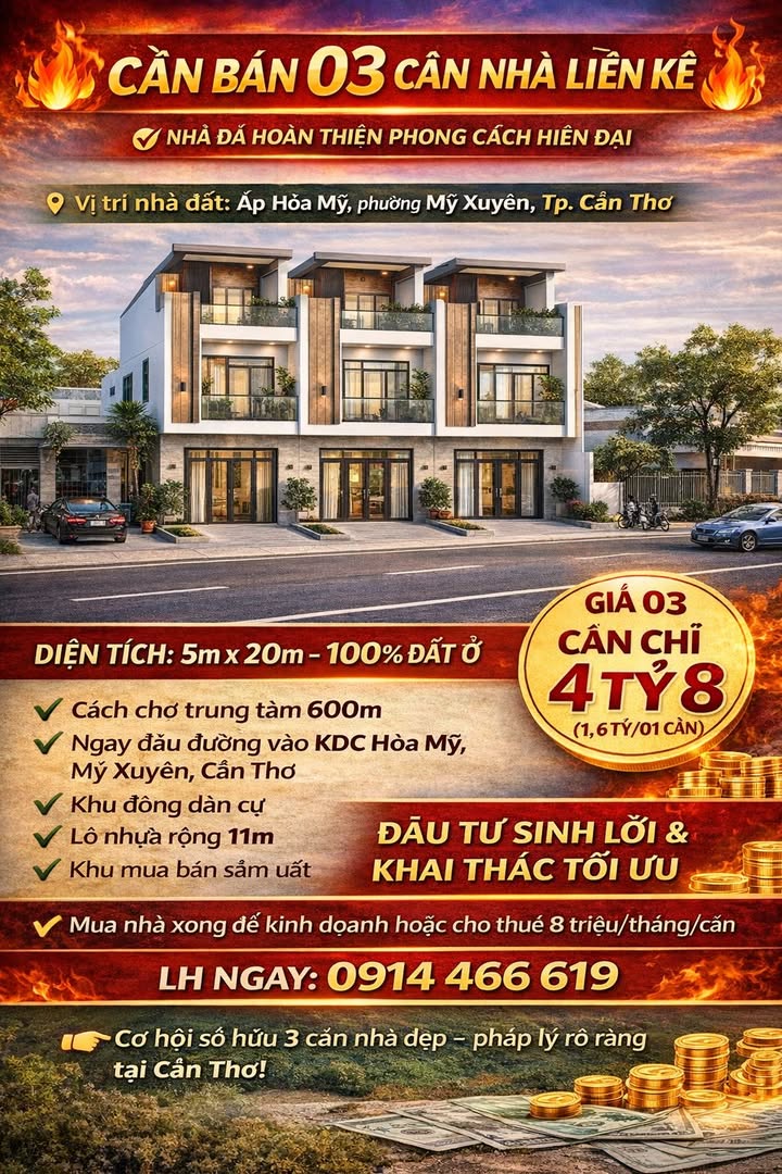 Bán Gấp 3 Căn Nhà Liền Kề Phong Cách Hiện Đại - Cần Thơ