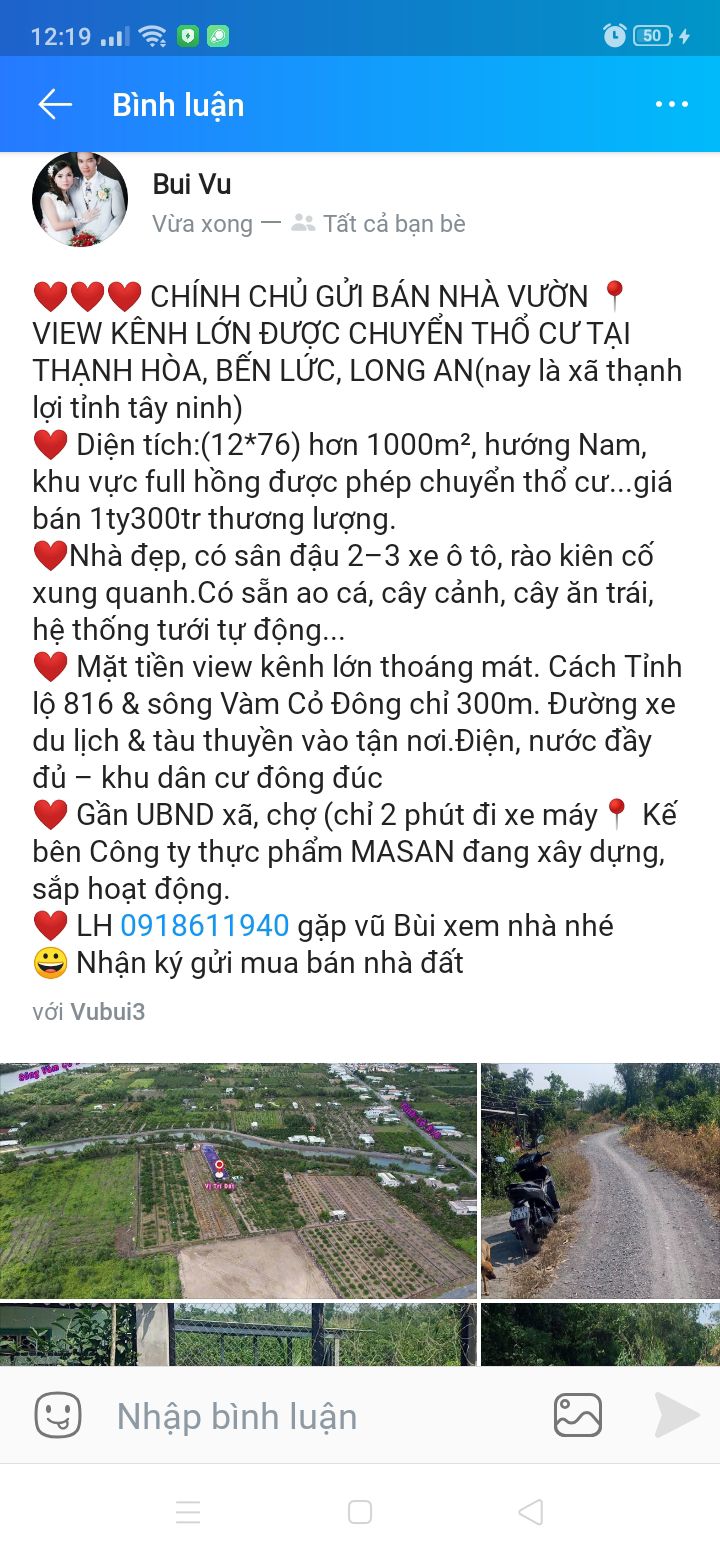 Bán Gấp Nhà Vườn Long An 1032m² View Kênh Lớn - Sổ Hồng Thổ Cư
