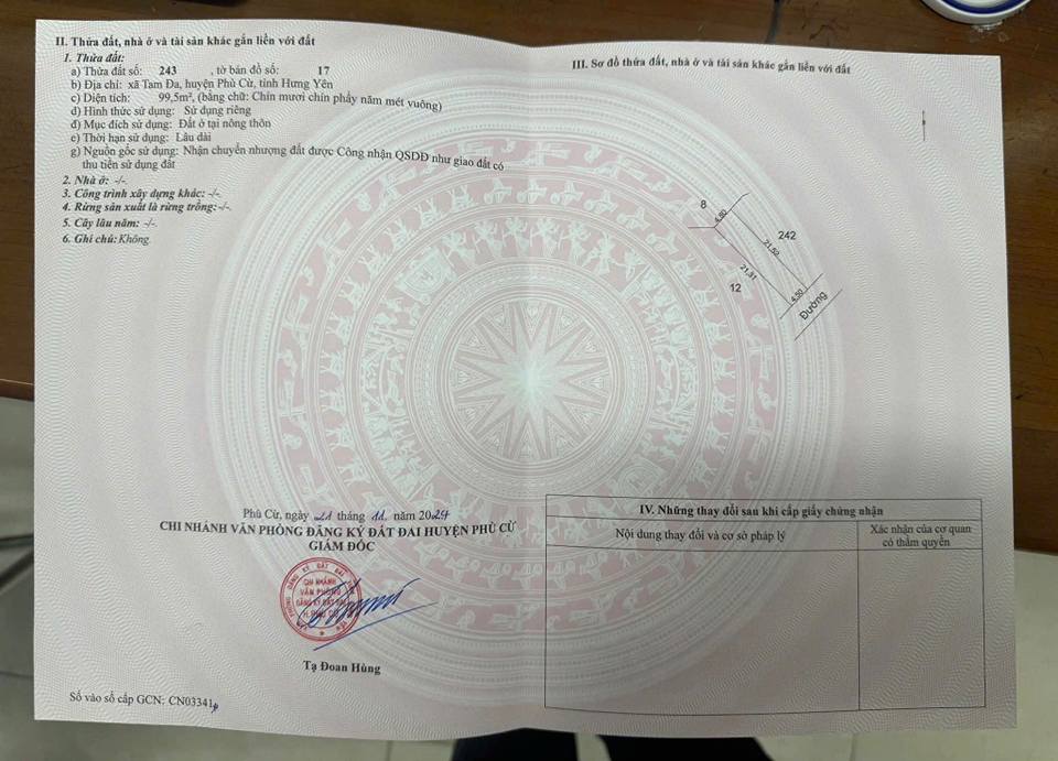 Đất Nền Phù Cừ, Hưng Yên 99.5m² - Sổ Đỏ Vuông Vắn, Giá Đầu Tư