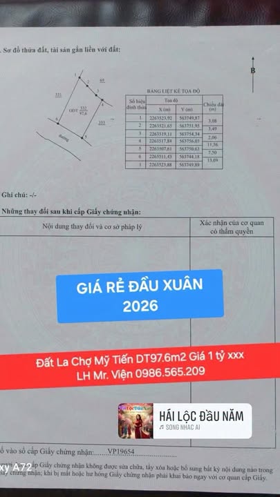 Đất nền Thôn La Chợ Mỹ Tiến 97.6m² - Giá 1 tỷ - Tiềm năng tăng giá!