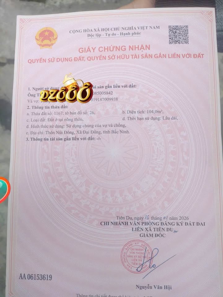 Bán đất 100m² Thị xã Thuận Thành, Bắc Ninh - Sẵn sàng xây trọ, đầu tư sinh lời