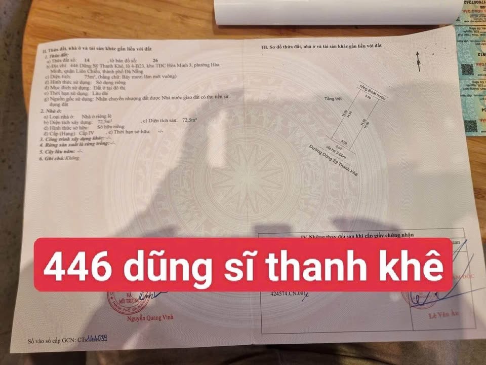 Bán đất tặng nhà 75m² Dũng Sĩ Thanh Khê, Đà Nẵng - Giá 6 tỷ, hướng TN