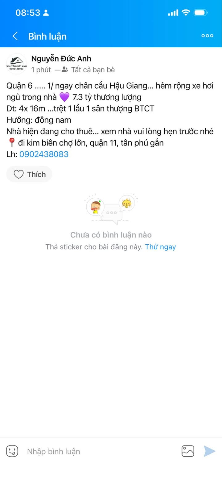 Nhà hẻm xe hơi Cầu Hậu Giang, Q6 - 64m² - 7.3 tỷ