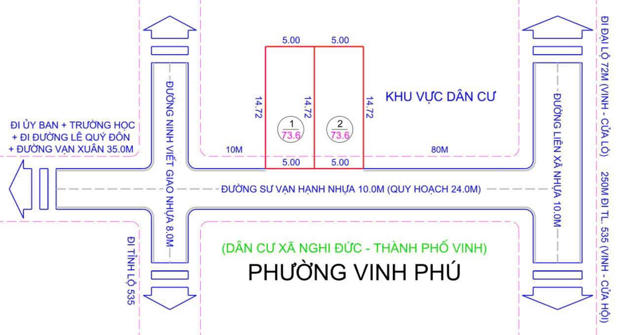 Đất nền Sư Vạn Hạnh, TP Vinh 74m² - Đường to ô tô, giá chỉ 3.1 tỷ!