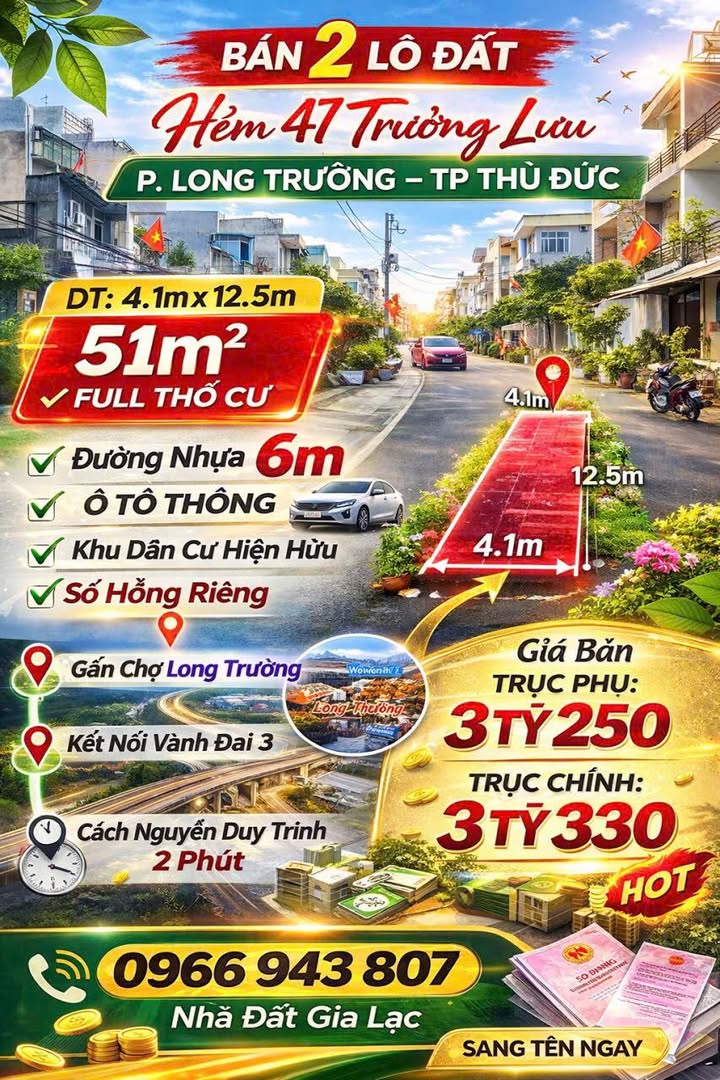 Bán Đất Long Trường Thủ Đức 51m² - Sổ Hồng Riêng, Giá Tốt 3.2 Tỷ