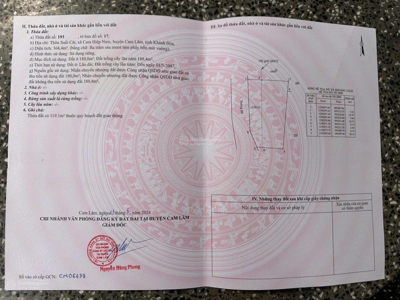 Đất nền Cam Hiệp Nam, Cam Lâm 368m² - Sổ đỏ chính chủ