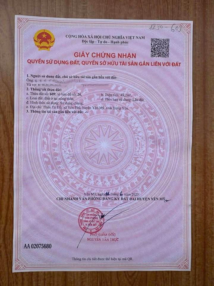 Bán đất sổ đỏ Yên Mỹ, Hưng Yên 49.2m² - Giá 1.7 tỷ, sổ đỏ chính chủ