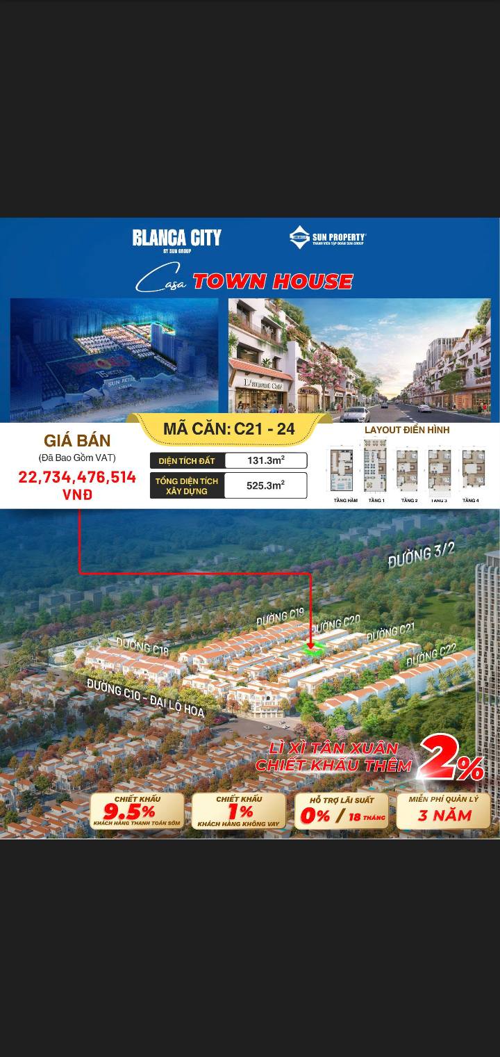 Shophouse Blanca City Vũng Tàu - Mặt tiền 15m, Giá 21.8 Tỷ