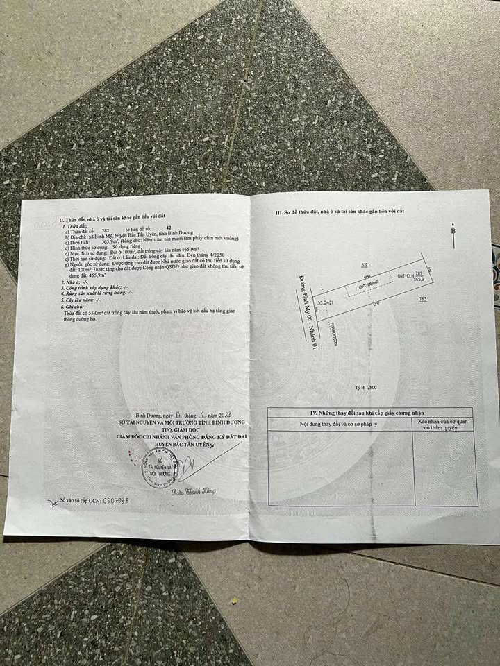 Đất nền Bình Mỹ, Bắc Tân Uyên - 572m² mặt tiền nhựa, sổ đỏ sẵn 3.3 tỷ