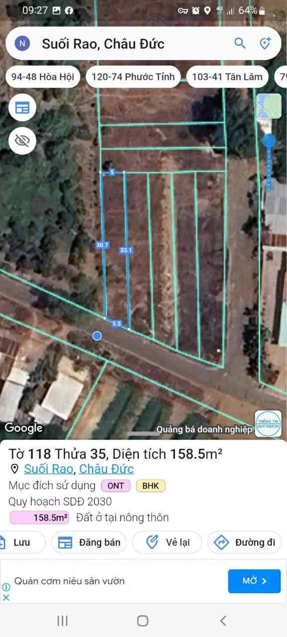 Đất nền Suối Rao, Châu Đức 165m² - Tiềm năng tăng giá vượt trội!