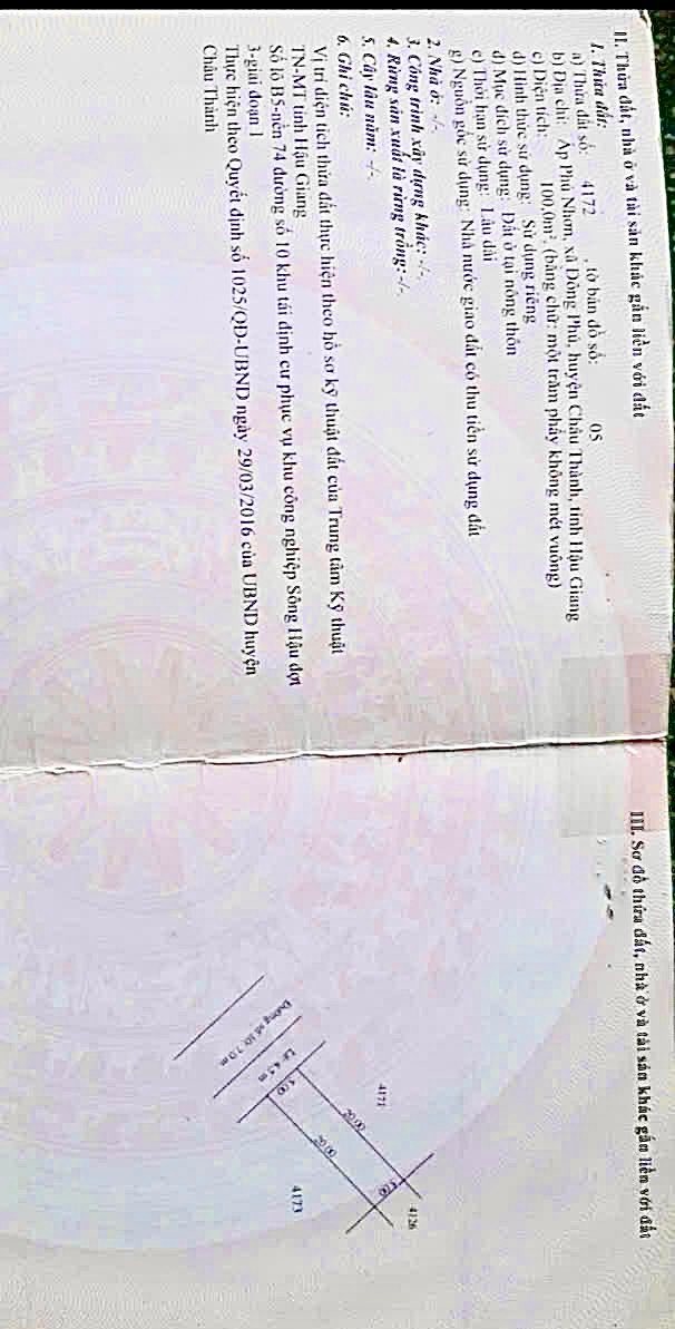 Bán Nền Thổ Cư Chính Chủ KDC Đông Phú, Hậu Giang - 100m², 1.3 Tỷ