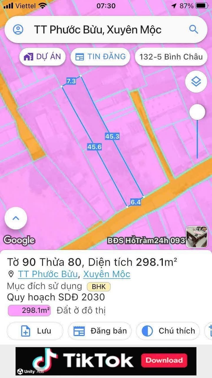 Đất nền Hồ Tràm Phước Thuận 288m² 2.3 tỷ - Sổ đỏ chính chủ