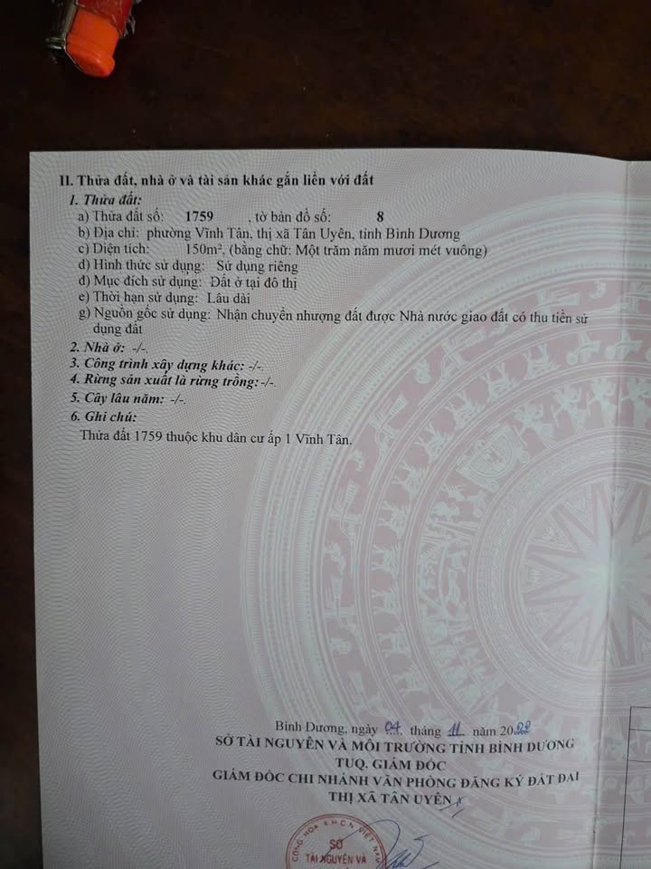 Đất nền VSIP2 Tân Uyên 150m² - Đất thổ cư 100%