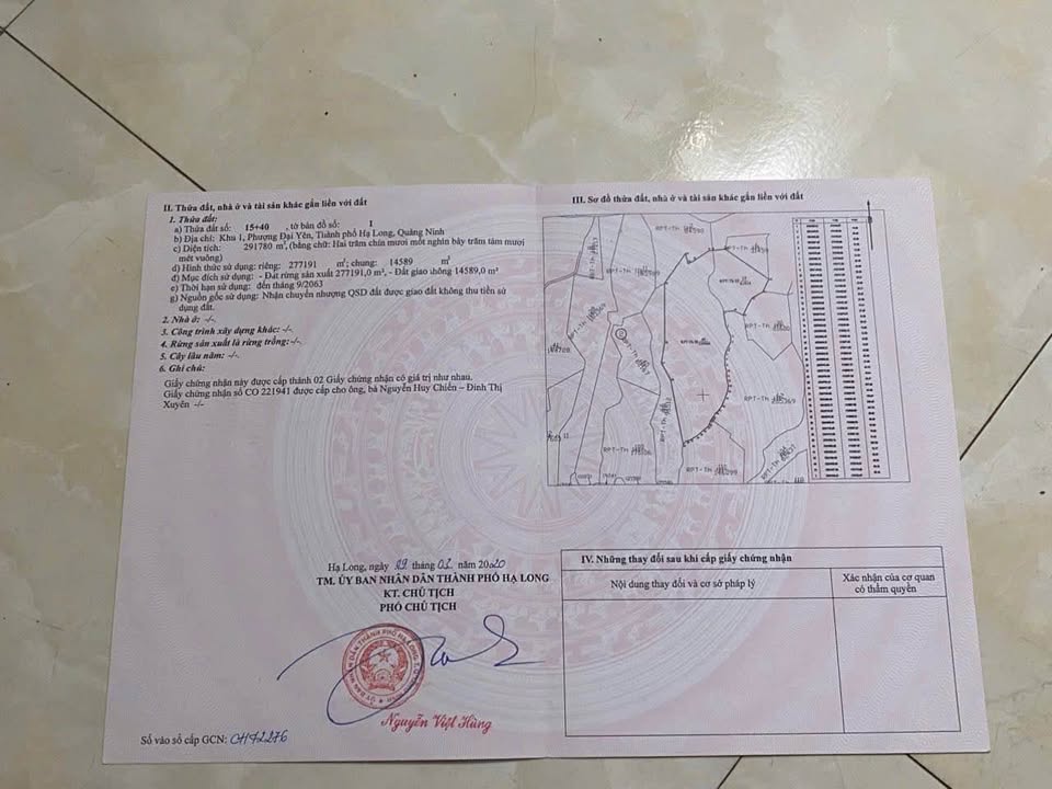 Đất rừng sản xuất Đại Yên Hạ Long 291780m² - Tiềm năng sinh lời lớn!