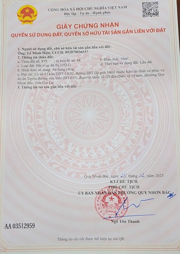 Đất nền Nhơn Phú Quy Nhơn 76m² - Sổ đỏ chính chủ, xây dựng ngay!