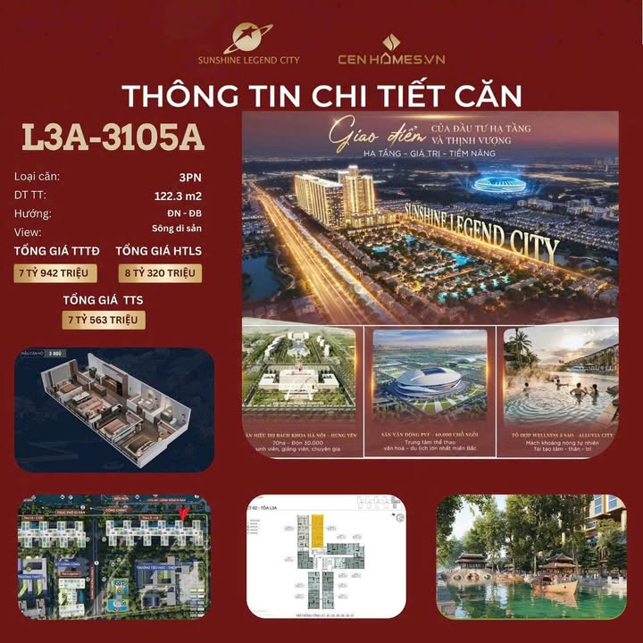 Căn hộ Sunshine Legend City 122m² - Góc Đông Nam, Tặng Vàng & Nội thất Cao cấp
