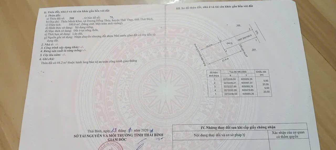 Đất nền Thái Thụy 100m² giá 1.7 tỷ - Đất thổ cư 100%