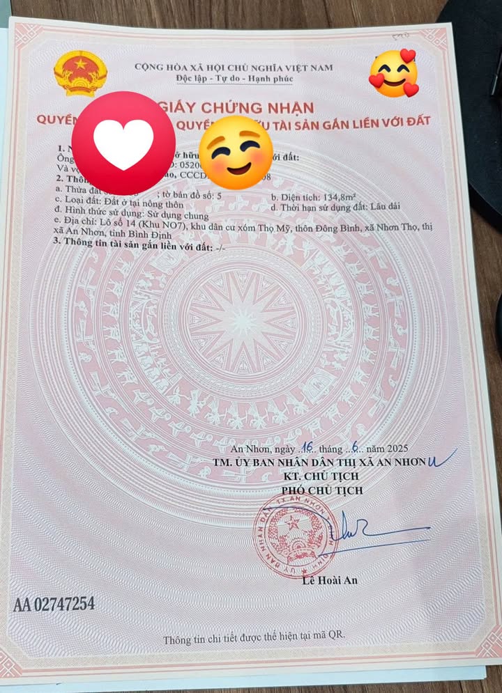 Đất nền An Nhơn 134.8m² giá 750 triệu - Sổ đỏ chính chủ, đối diện công viên