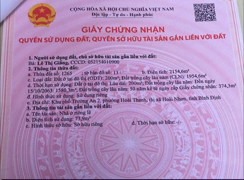 Đất nền Hoài Nhơn Trường An 2 2.155m² 1,5 tỷ - Xây dựng tự do