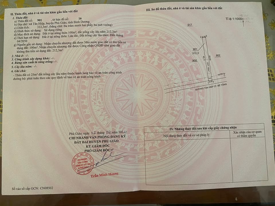 Đất nền Phú Giáo 310m² giá 800 triệu - Sổ đỏ chính chủ!