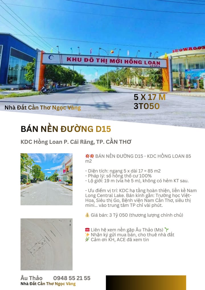 Đất nền KDC Hồng Loan Cần Thơ 85m² 3.05 tỷ - Hạ tầng hoàn thiện!