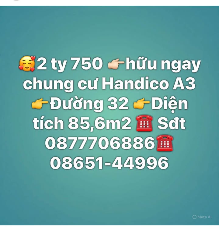 Chung cư Handico A3 Đường 32 - 85.6m² Sổ đỏ, Giá 2.75 Tỷ