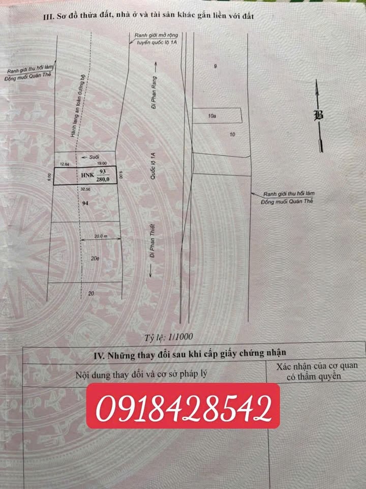 Đất Mặt Tiền QL 1A - Thuận Nam 280m² - Giá Đầu Tư 450 Triệu