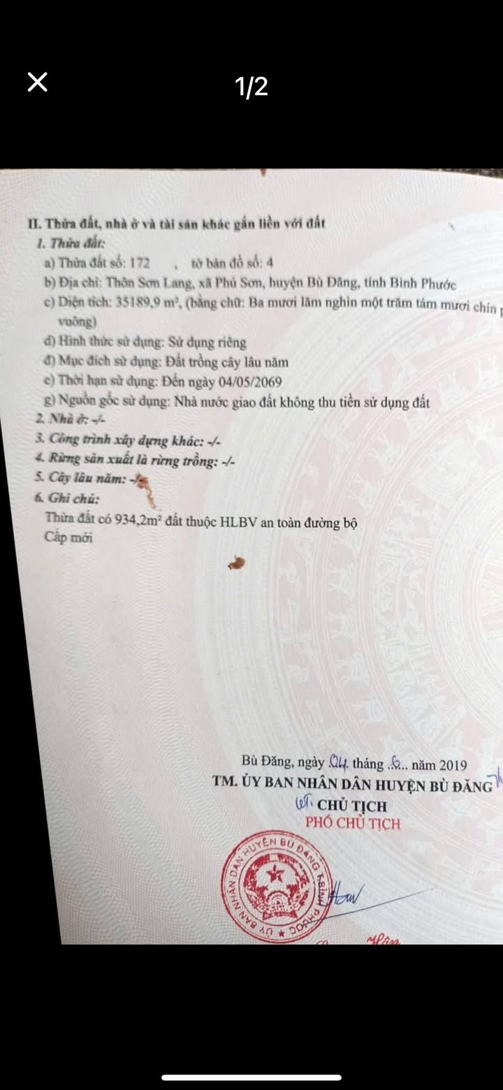 Bán 3.5ha đất vườn Bù Đăng 600tr/ha - Đầu tư sinh lời cao