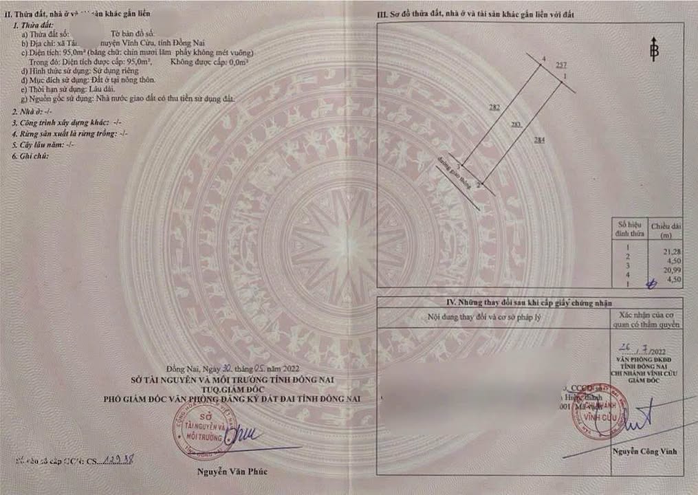 Đất Vĩnh Cửu 95m² - Sổ Đỏ Riêng, Giá 1.05 Tỷ - Xây Tự Do