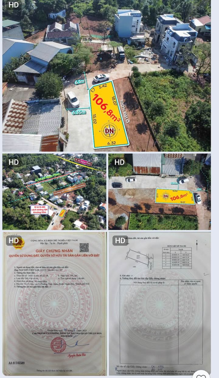 Đất nền Vũ Ngọc Phan Huế 106m² giá 1.88 tỷ - Sổ đỏ chính chủ