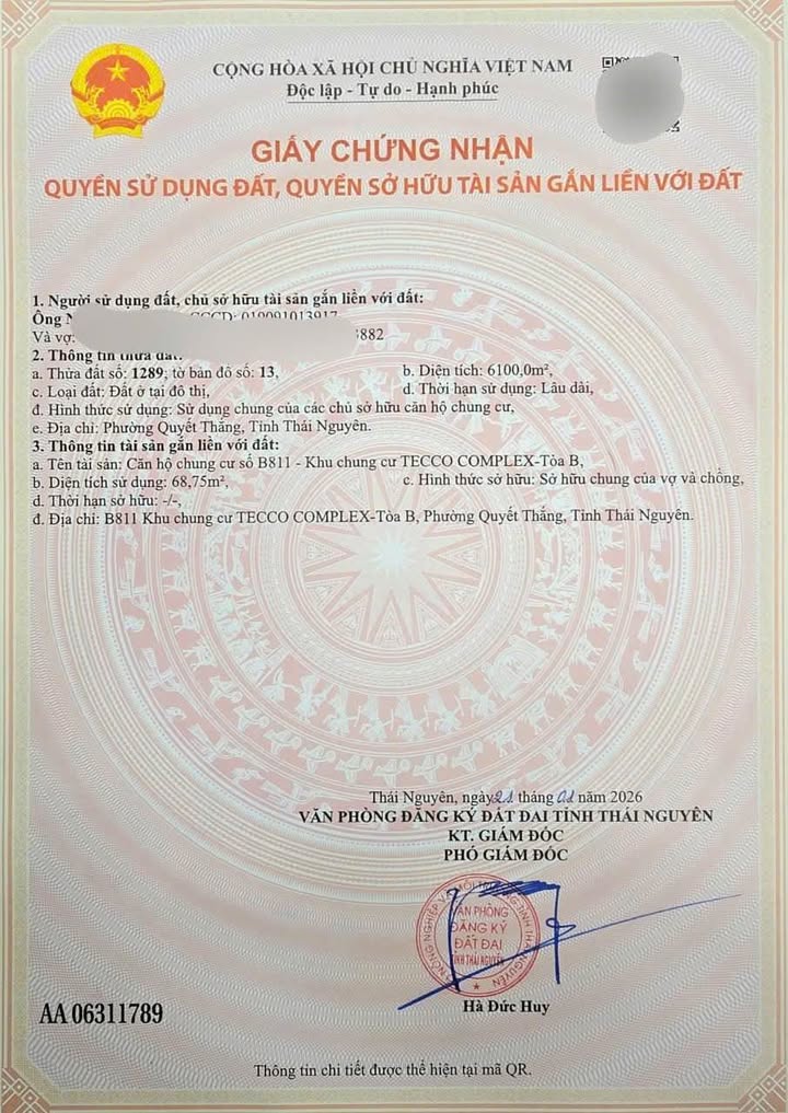 Chung cư Teco Đán Thái Nguyên 67.8m² giá 2.55 tỷ - Dòng tiền ổn định!