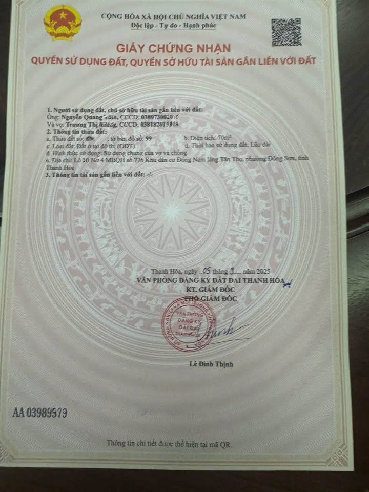 Đất nền Thành phố Thanh Hóa 70m² - Hơn 4 tỷ - Tiềm năng tăng giá vượt trội!