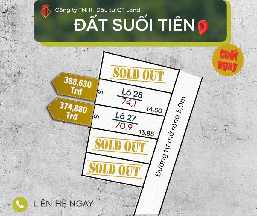 Đất nền Suối Tiên - Diên Khánh 71m² Sổ hồng thổ cư - Giá chỉ 373 Triệu