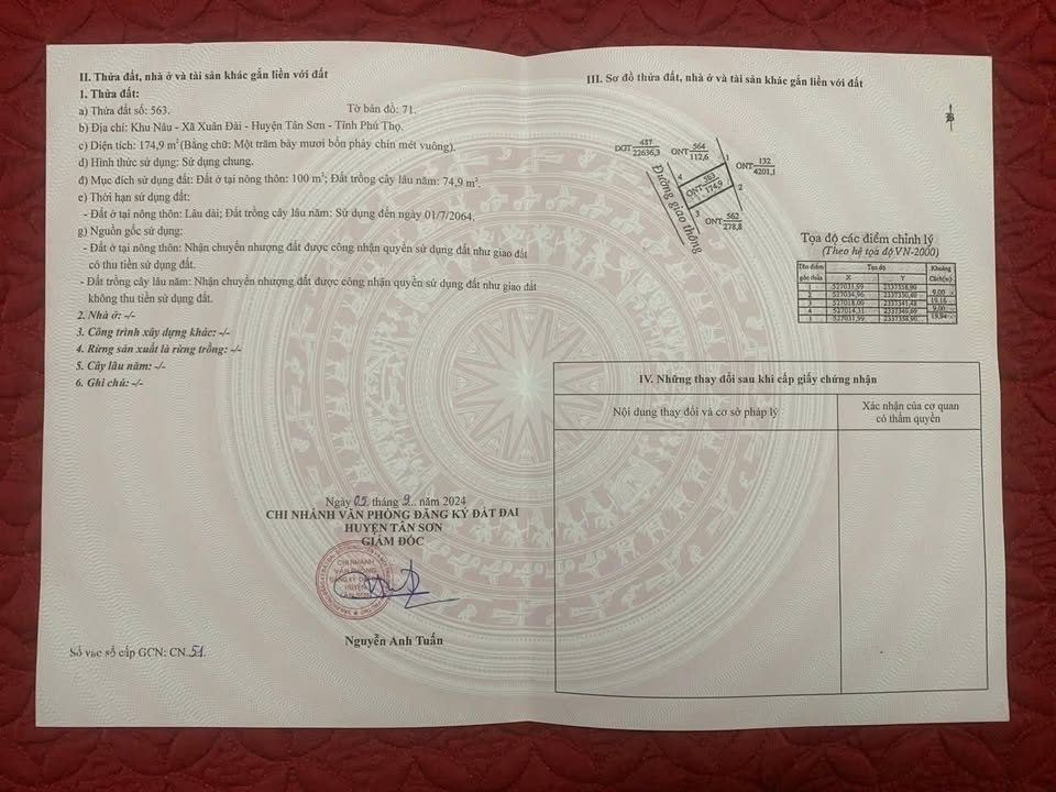 Bán đất Xã Xuân Đài, Tân Sơn, Phú Thọ - 175m² vuông vắn, giá đầu tư