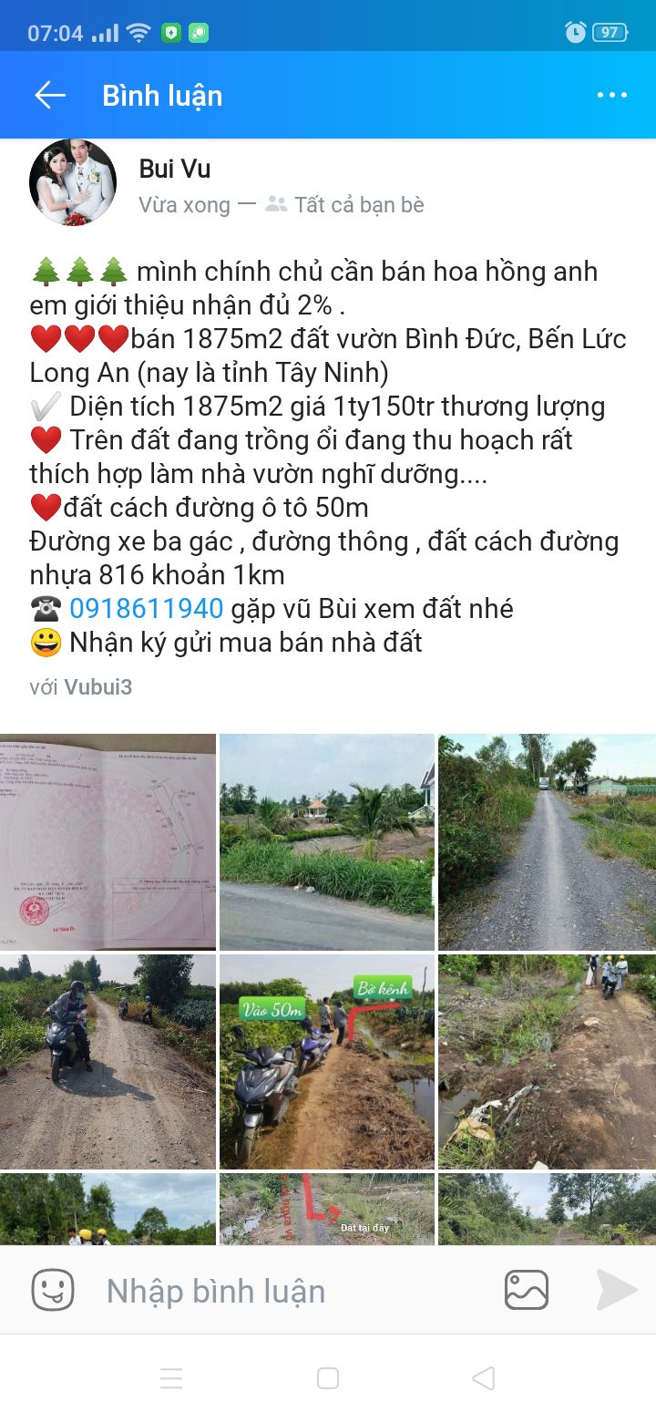 Đất vườn Bến Lức Long An 1875m² giá 1.15 tỷ - Nghỉ dưỡng lý tưởng!