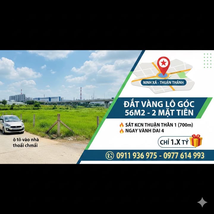 Đất Lô Góc Ninh Xá - Sát KCN Thuận Thành 1, 56m² Giá 1.x Tỷ