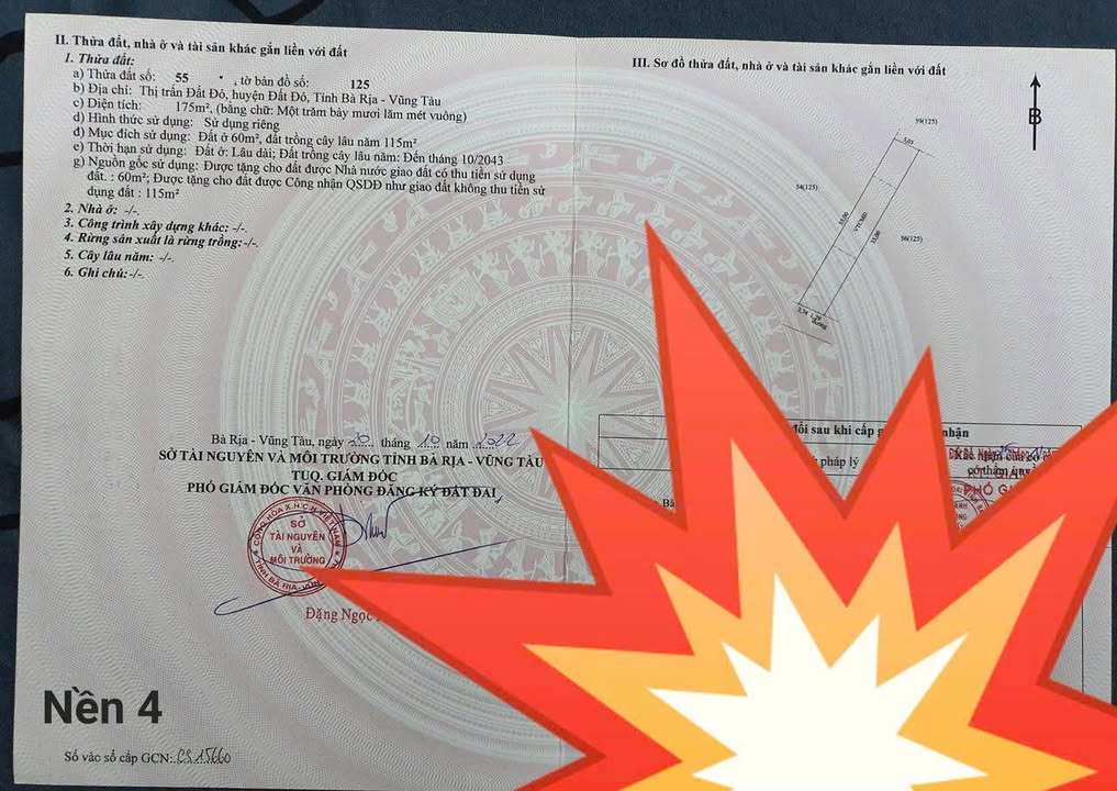 Bán Đất Thị Trấn Đất Đỏ 175m² Sổ Đỏ Giá 1 Tỷ Có Bớt