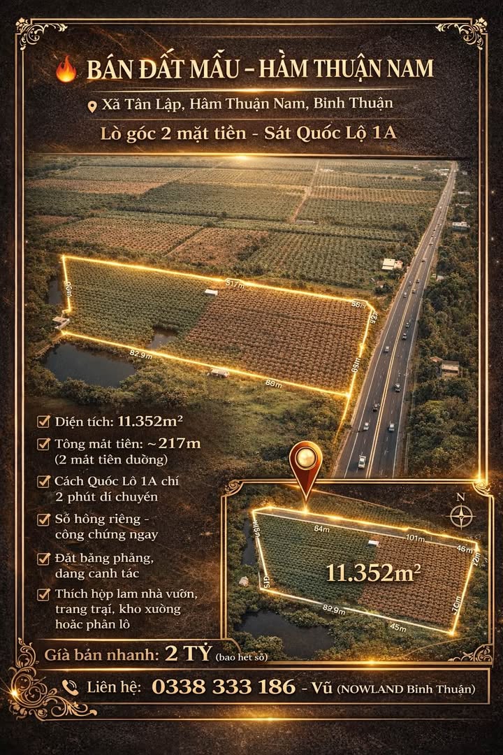 Đất nền Tân Lập Hàm Thuận Nam 11.352m² 2 tỷ - Pháp lý rõ ràng