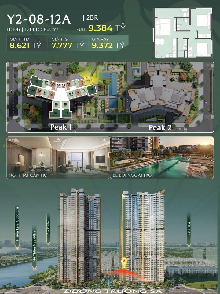 Căn hộ Lumiere Essence Peak 58.3m² - Biểu tượng sống sang, view đẹp!