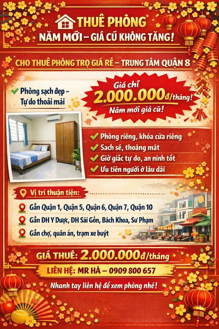 Phòng Trọ Trung Tâm Quận 8 Giá 2 Triệu - Tiết Kiệm, Tiện Nghi