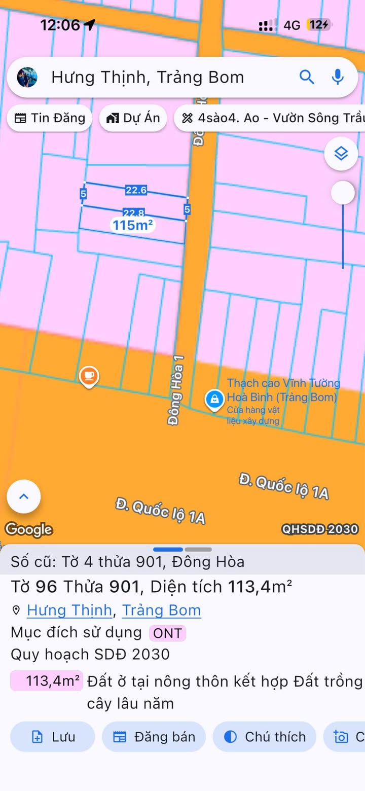 Đất nền Đông Hòa Trảng Bom 113m² giá 1.2 tỷ - Sổ đỏ chính chủ