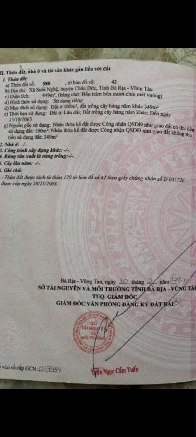 Đất nền Ngãi Giao Châu Đức 456m² 2 tỷ - Đất thổ cư 100%!