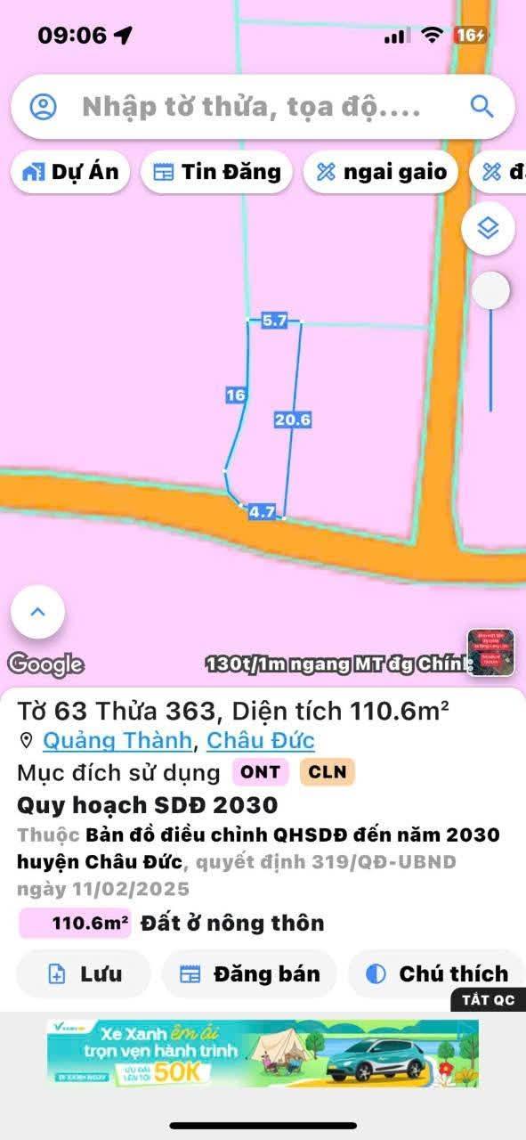 Bán Đất Phường Phước Trung, TP. Bà Rịa - 105m² - Giá 350 Triệu